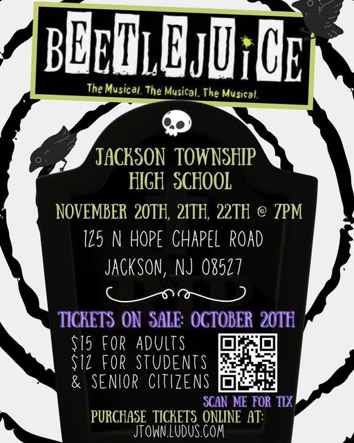  beetlejuice poster showing show times on nov. 20-22
